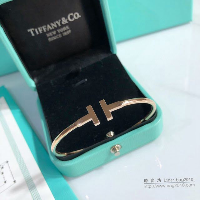 Tiffany純銀飾品 蒂芙尼女士專櫃爆款雙T帶鑽手鐲 Tiffany空心彈簧管925開口手鐲  zgt1615